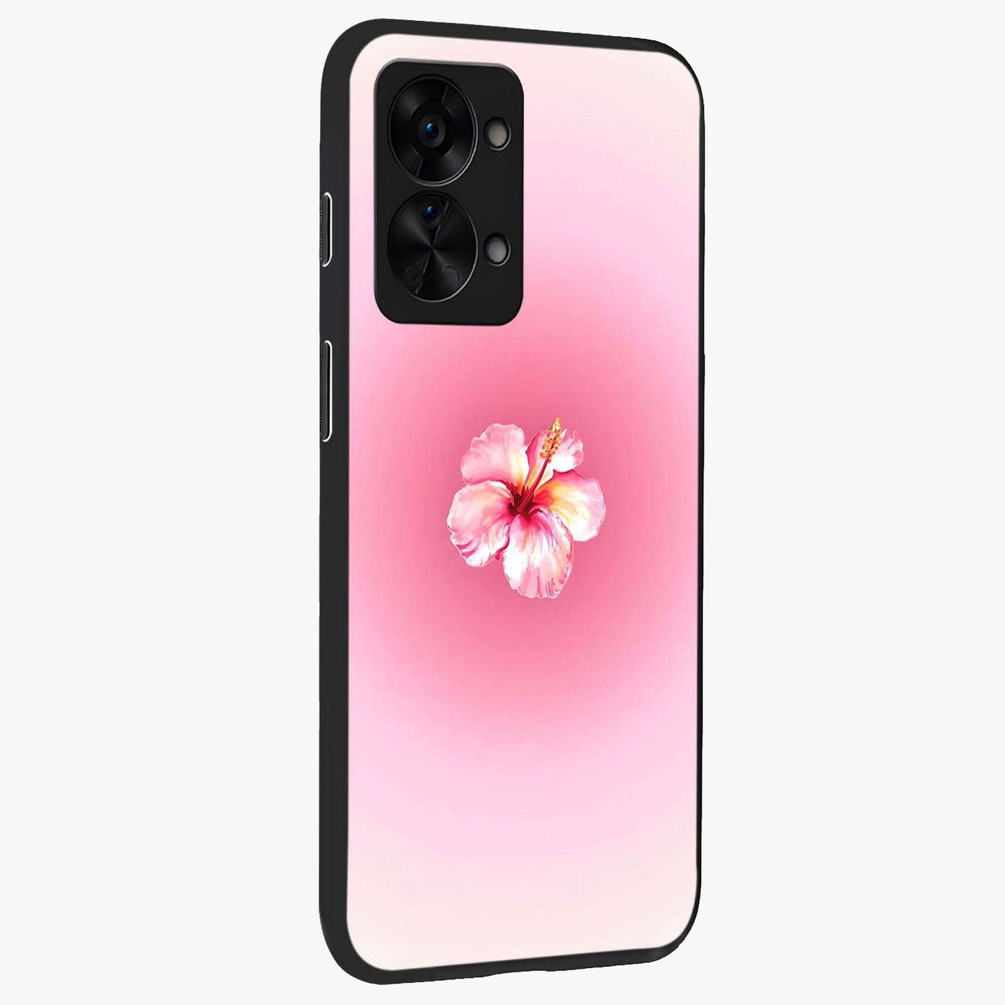 Soft Petal Serenity Glass Case for 1+Nord 2T side perspective highlighting refined petal textures and premium edges