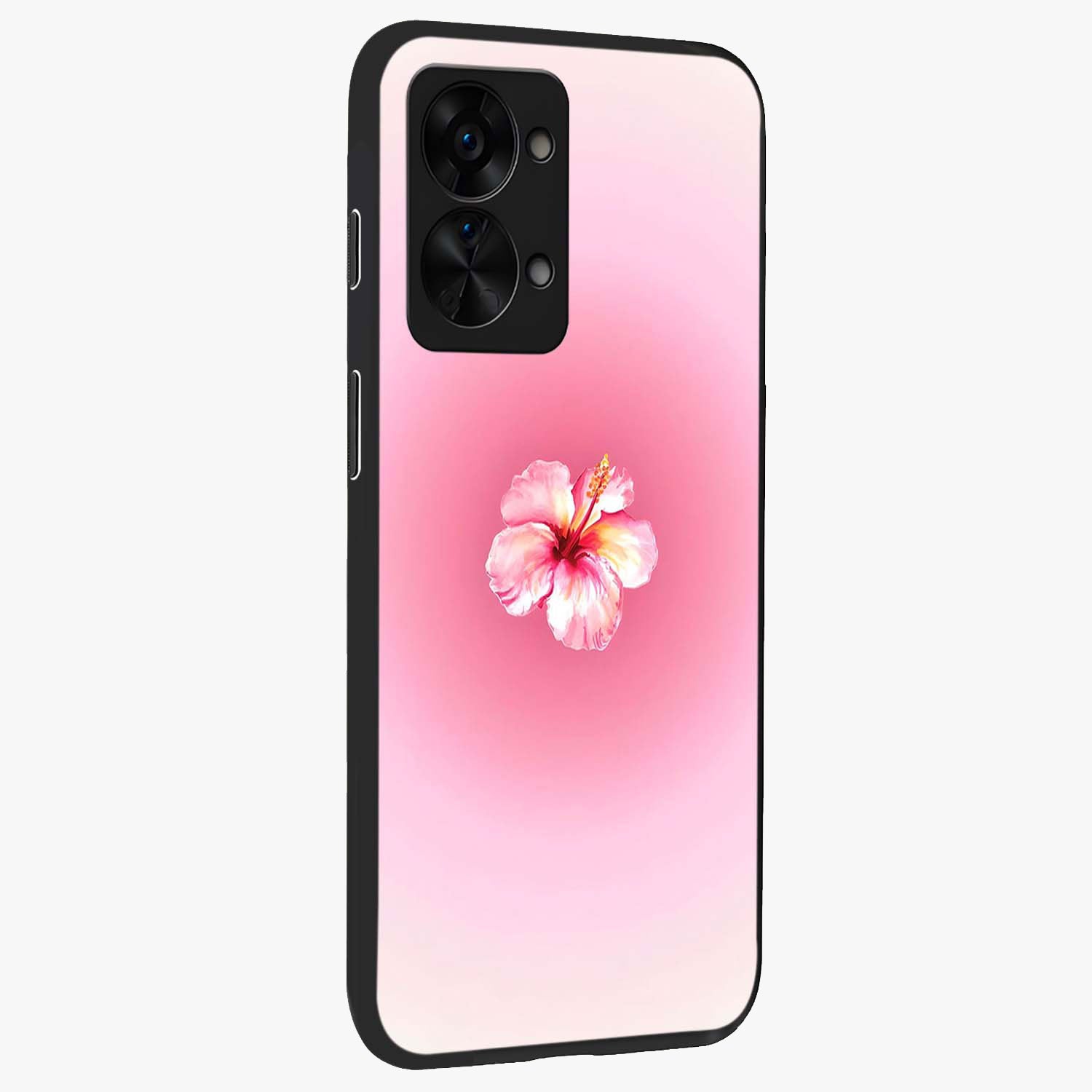 Soft Petal Serenity Glass Case for 1+Nord 2T side perspective highlighting refined petal textures and premium edges