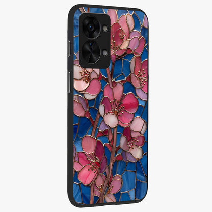 Stained Bloom Grace Glass Case for 1+Nord 2T side perspective highlighting intricate bloom textures and smooth premium build
