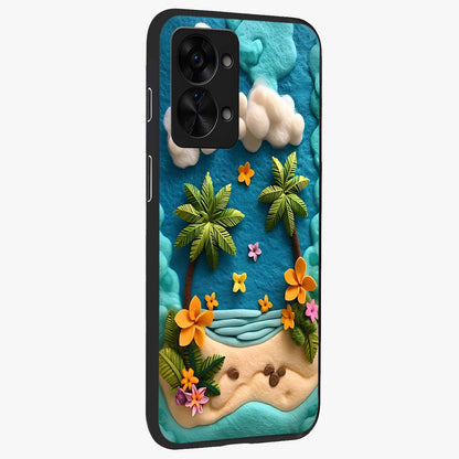Tropical Felt Escape Glass Case for 1+Nord 2T side perspective highlighting lush textures and smooth build