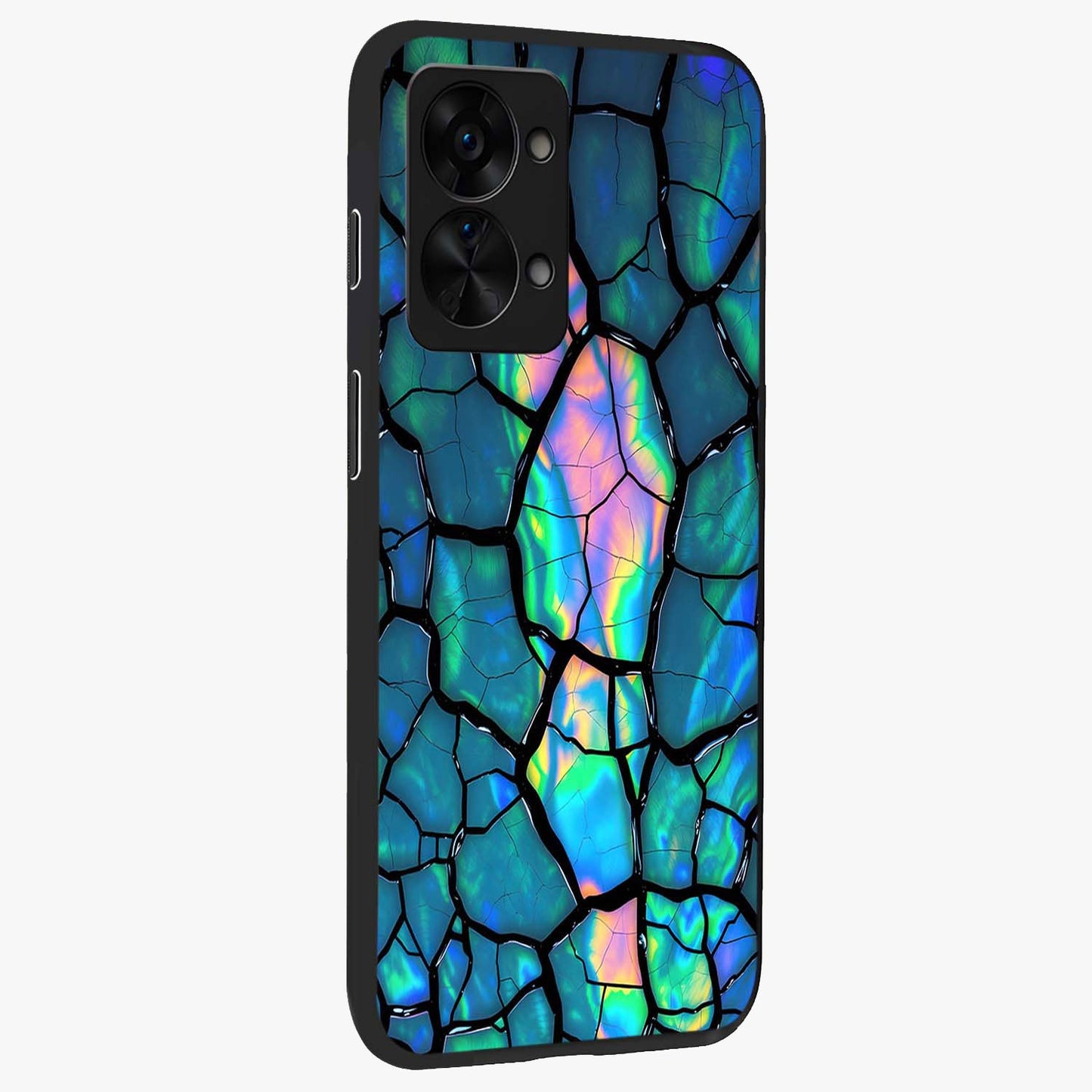 Tropical Wing Vibe Glass Case for 1+Nord 2T side perspective highlighting dynamic textures and sleek premium build