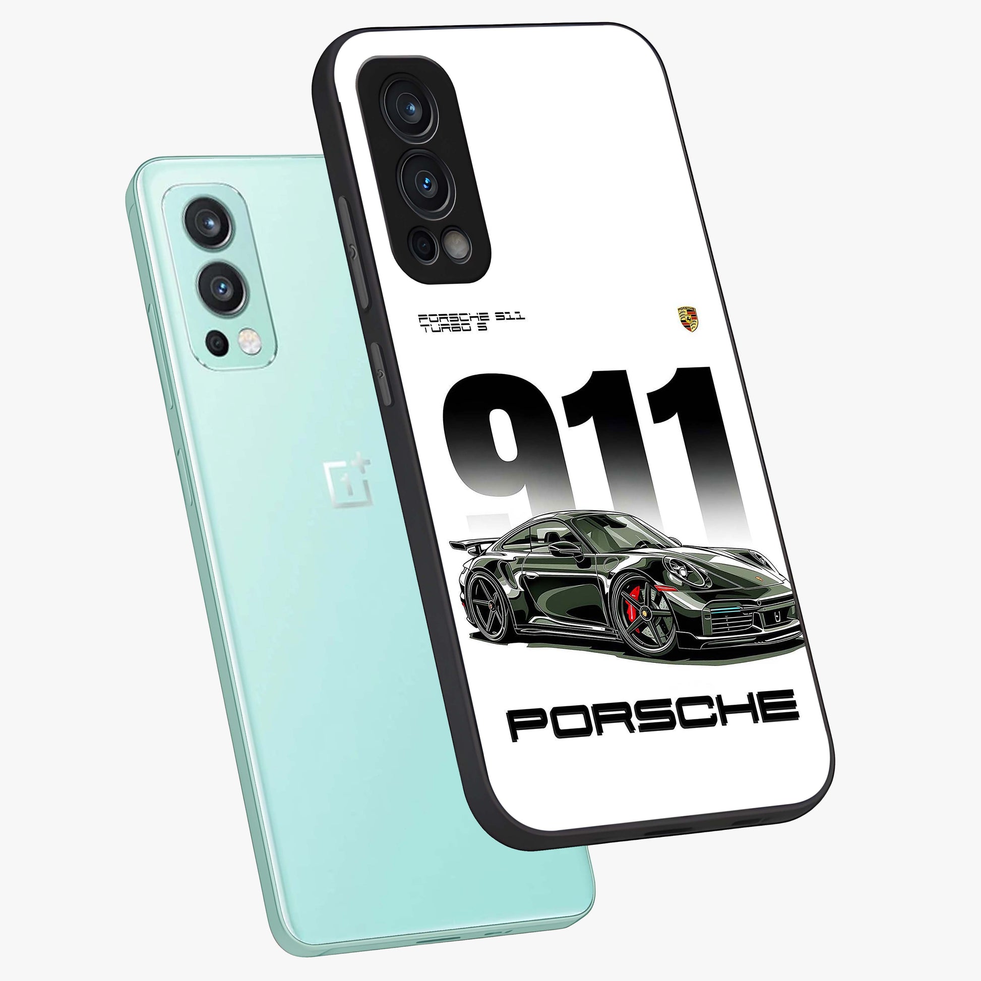 911 Turbo Dominance Glass Case displayed in premium angled mockup highlighting sporty car illustration and sleek glass surface.