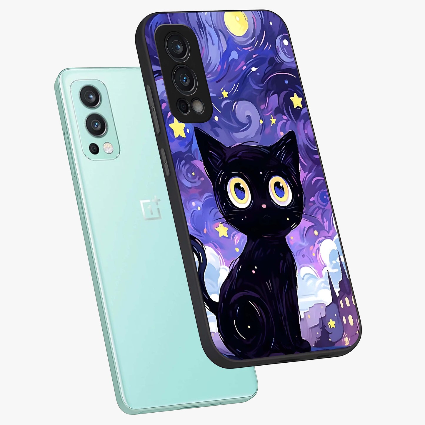 Abstract Cat Art Glass Case displayed in angled mockup highlighting modern abstract cat artwork and sleek glass surface.