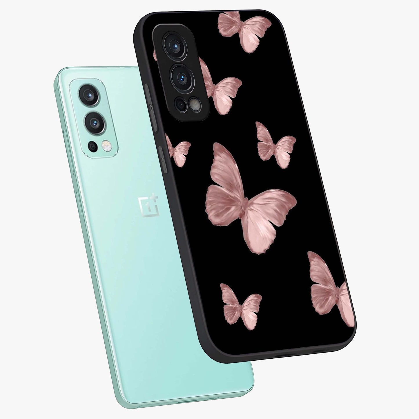 Butterfly Pattern Glass Case displayed in angled mockup highlighting delicate butterfly design and aesthetic pattern style.