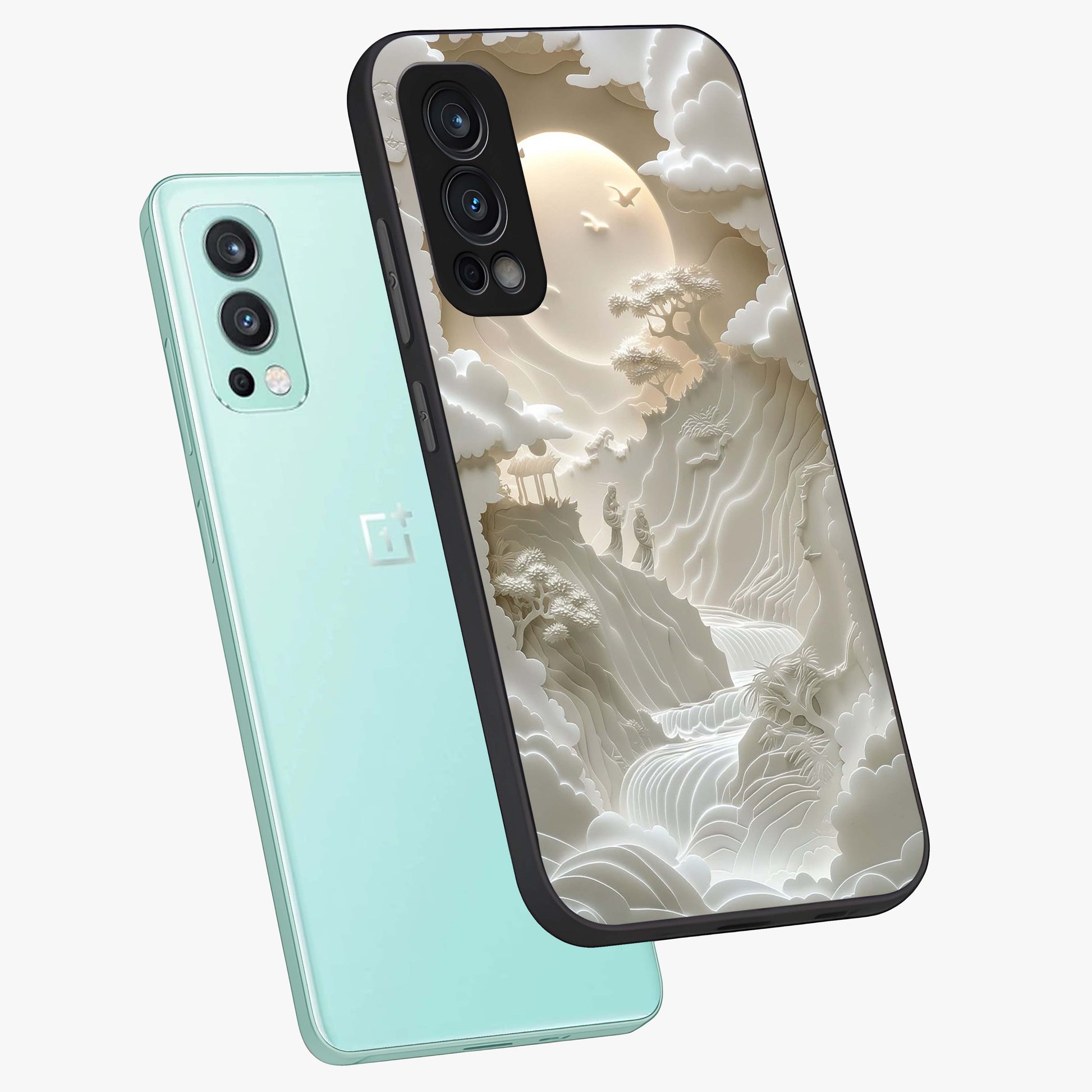 Celestial Origami Glass Case displayed in angled mockup highlighting geometric origami design with cosmic aesthetic theme.