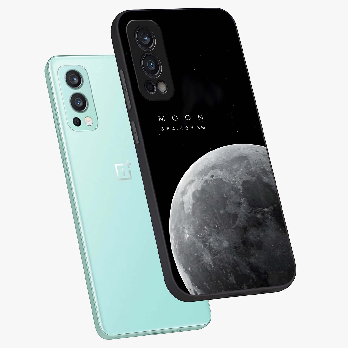 Cosmic Moon Glow Glass Case displayed in angled mockup highlighting celestial moon design with cosmic aesthetic theme.
