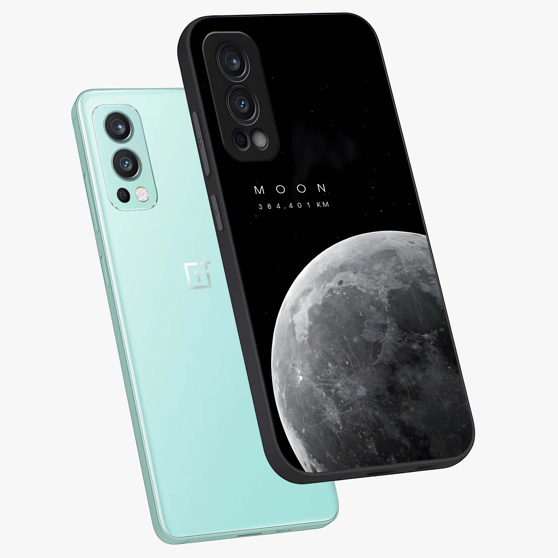 Cosmic Moon Glow Glass Case displayed in angled mockup highlighting celestial moon design with cosmic aesthetic theme.