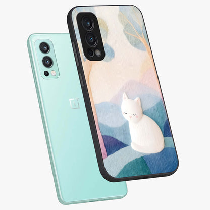 Cotton Dream Cat Glass Case displayed in angled mockup highlighting cute feline illustration with pastel aesthetic style.