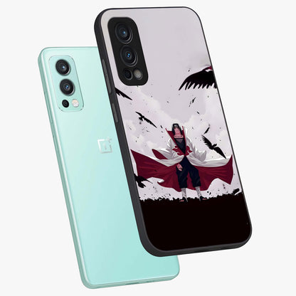 Crimson Crow Ascension Glass Case displayed in angled mockup highlighting powerful crow illustration with dark crimson aesthetic.