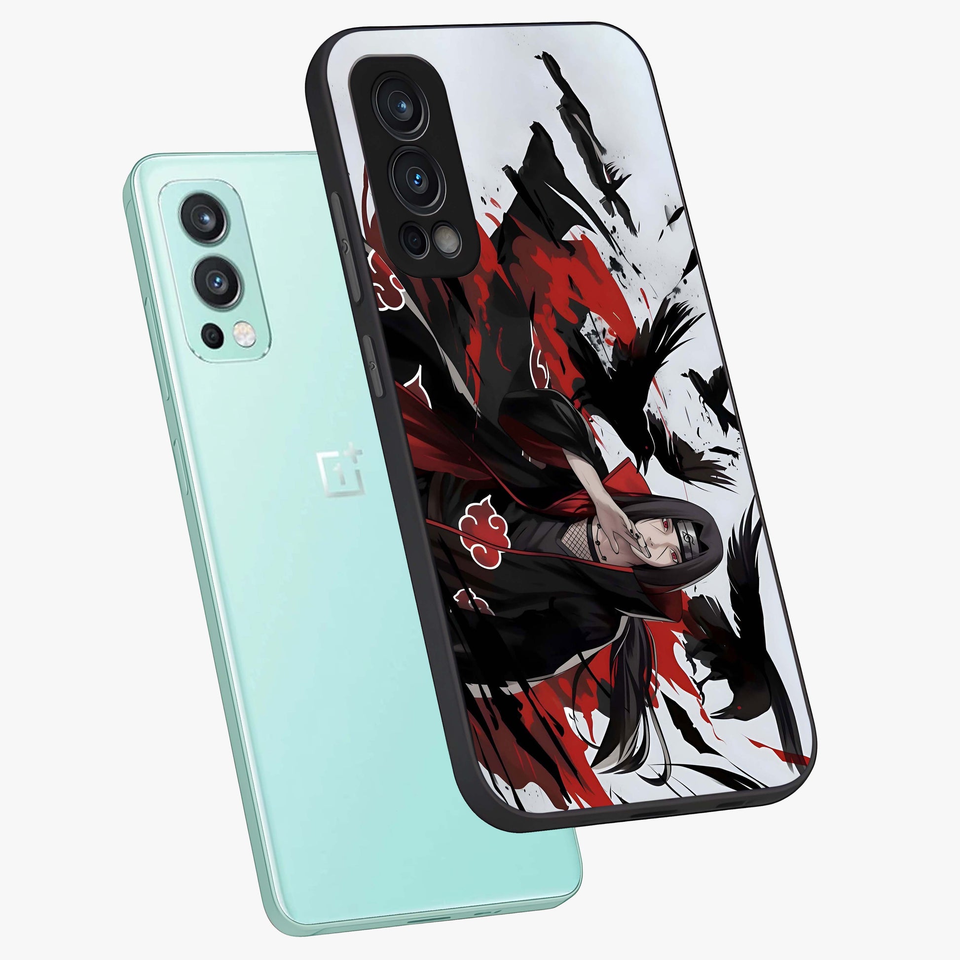 Crimson Crow Illusion Glass Case displayed in angled mockup highlighting mysterious crow graphic with dark aesthetic style.