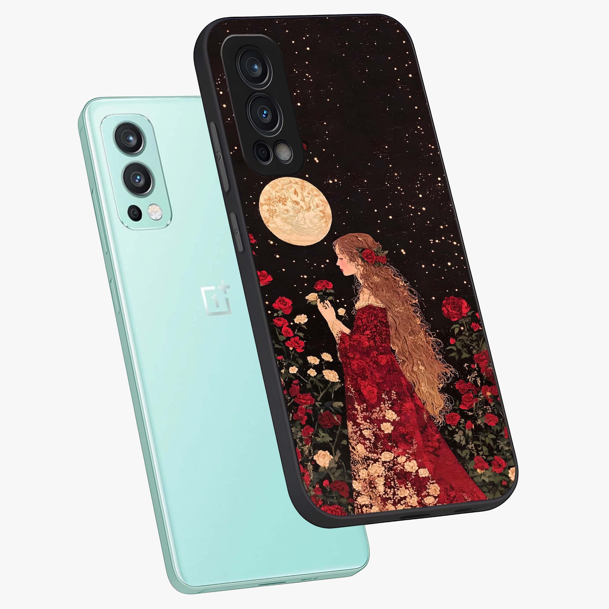 Crimson Dreams Glass Case displayed in angled mockup highlighting soft crimson aesthetic design with artistic theme.