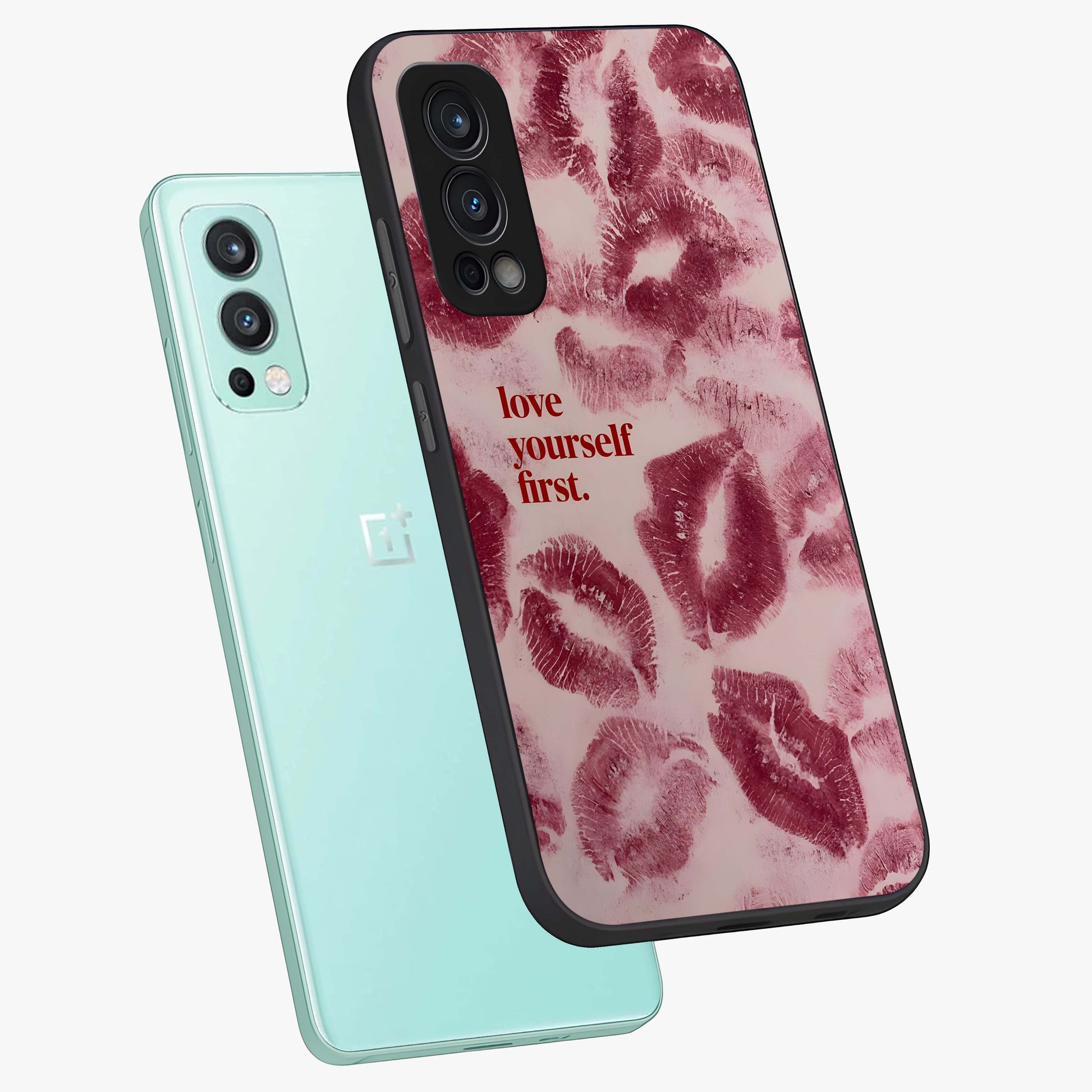Crimson Kiss Love Glass Case displayed in angled mockup highlighting bold love inspired design with modern aesthetic style.
