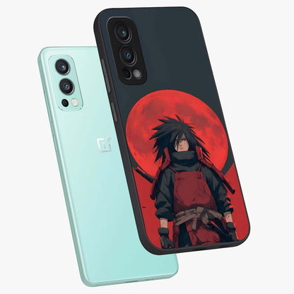 Crimson Moon Warlord Glass Case displayed in angled mockup highlighting dramatic crimson moon design with fantasy aesthetic.