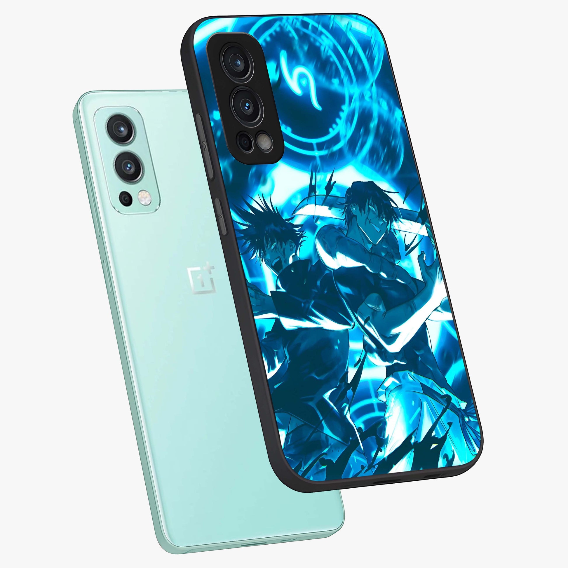 Cursed Energy Clash Glass Case displayed in angled mockup highlighting powerful battle inspired graphic with anime style aesthetic.