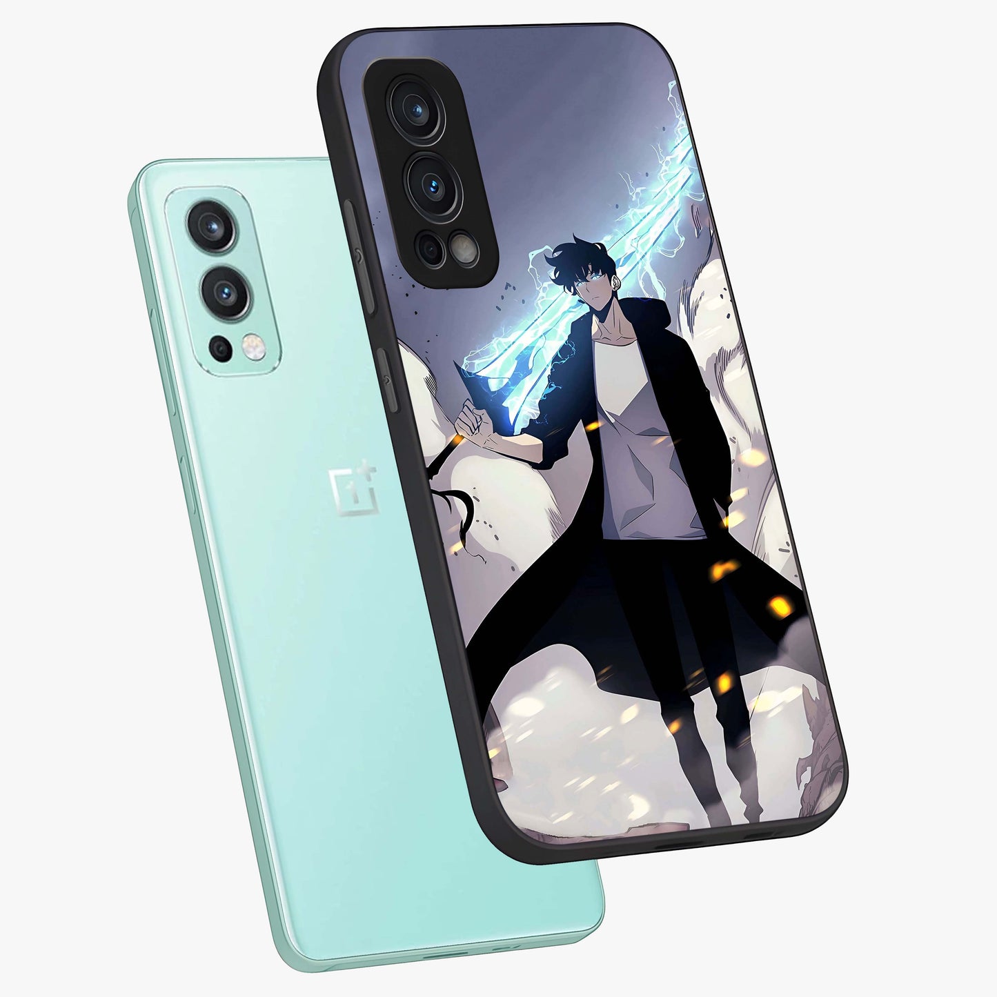 Dark Lightning Anime Warrior Glass Case displayed in angled mockup highlighting powerful lightning themed anime illustration.