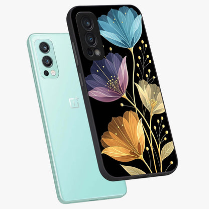 Delicate Multicolor Flowers Glass Case displayed in angled mockup highlighting colorful flower pattern with soft aesthetic style.
