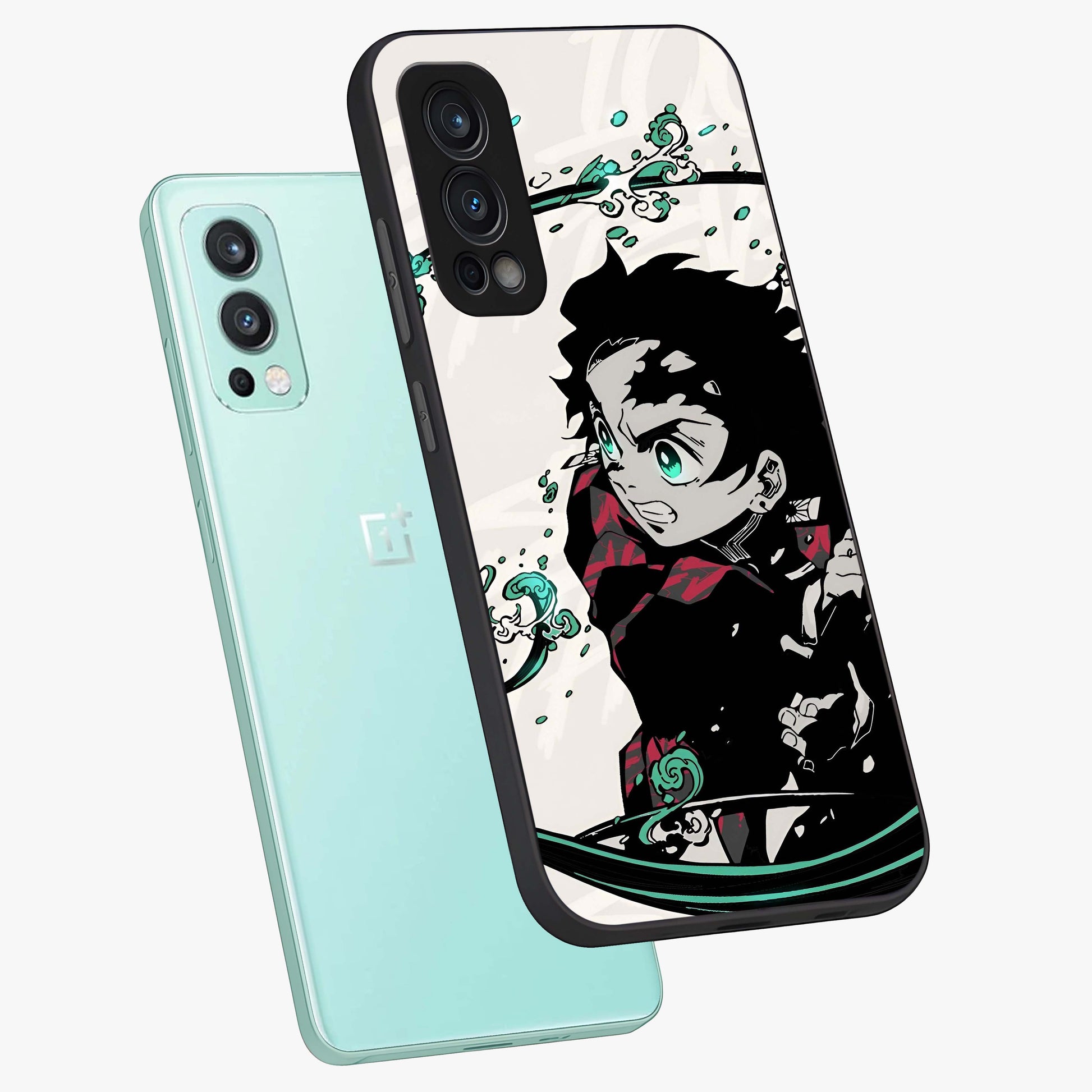 Demon Slayer Glass Case displayed in angled mockup highlighting dramatic anime character design with action aesthetic.