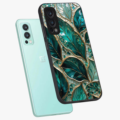 Emerald Leaf Glass Glass Case displayed in angled mockup highlighting botanical leaf illustration with elegant natural aesthetic.