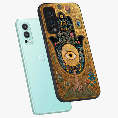 Ethereal Evil Eye Glass Case displayed in angled mockup highlighting protective evil eye symbol with spiritual aesthetic design.