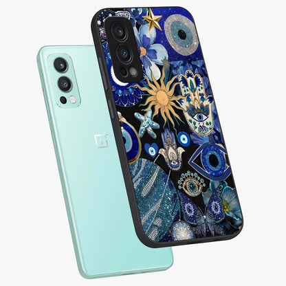 Evil Eye Charm Mix Glass Case displayed in angled mockup highlighting protective evil eye symbols with spiritual aesthetic design.