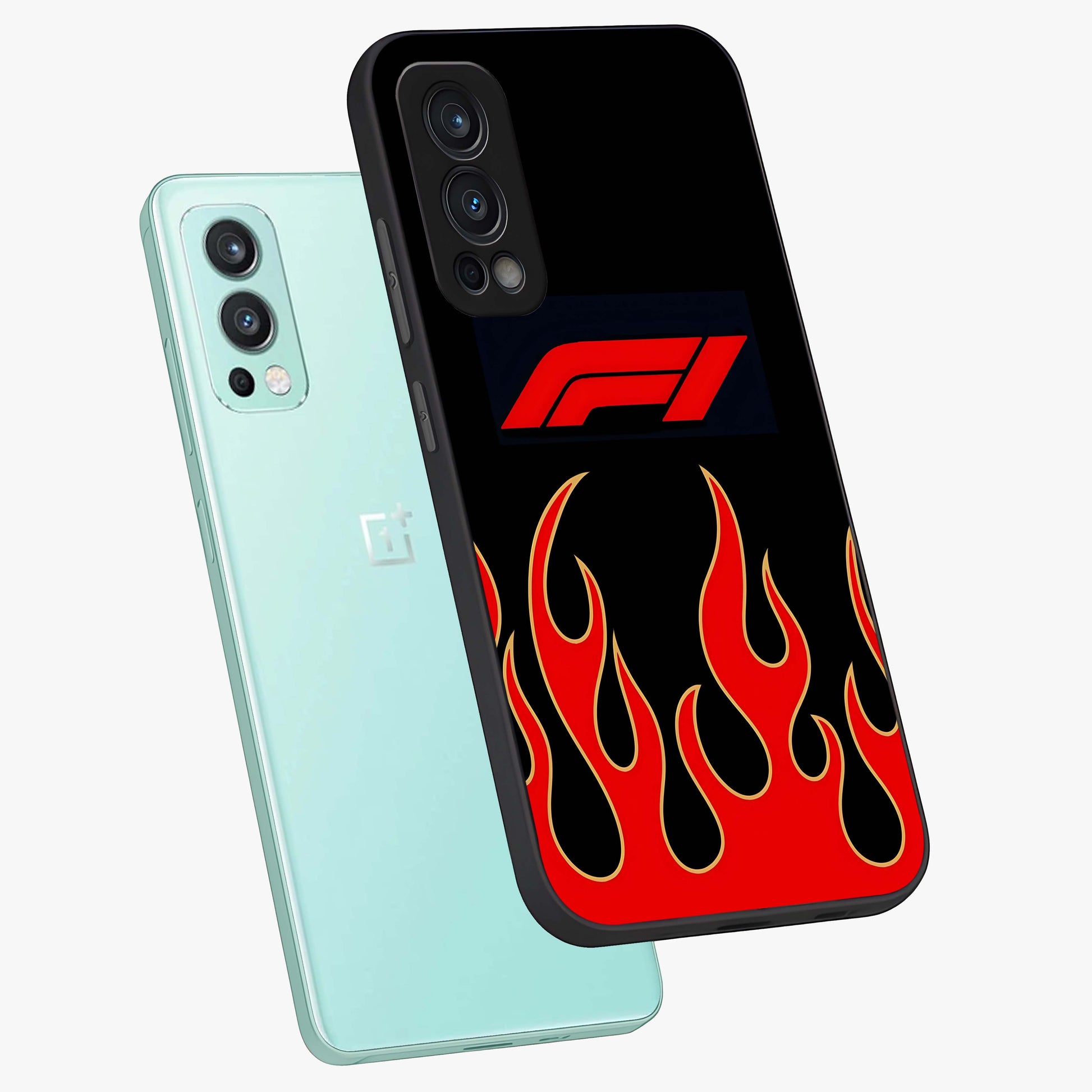 Fire F11 Glass Case displayed in angled mockup highlighting bold fire inspired graphic with energetic aesthetic style.