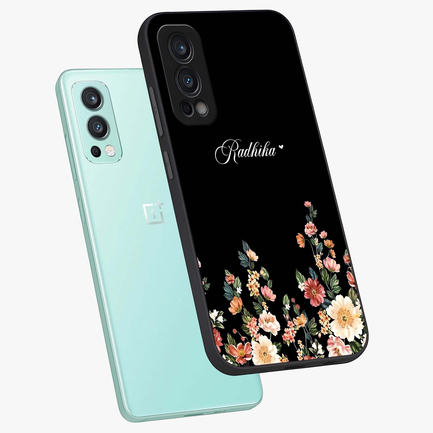 Floral Design With a Custom Personalized Name Glass Case displayed in angled mockup highlighting elegant floral pattern with custom name feature.