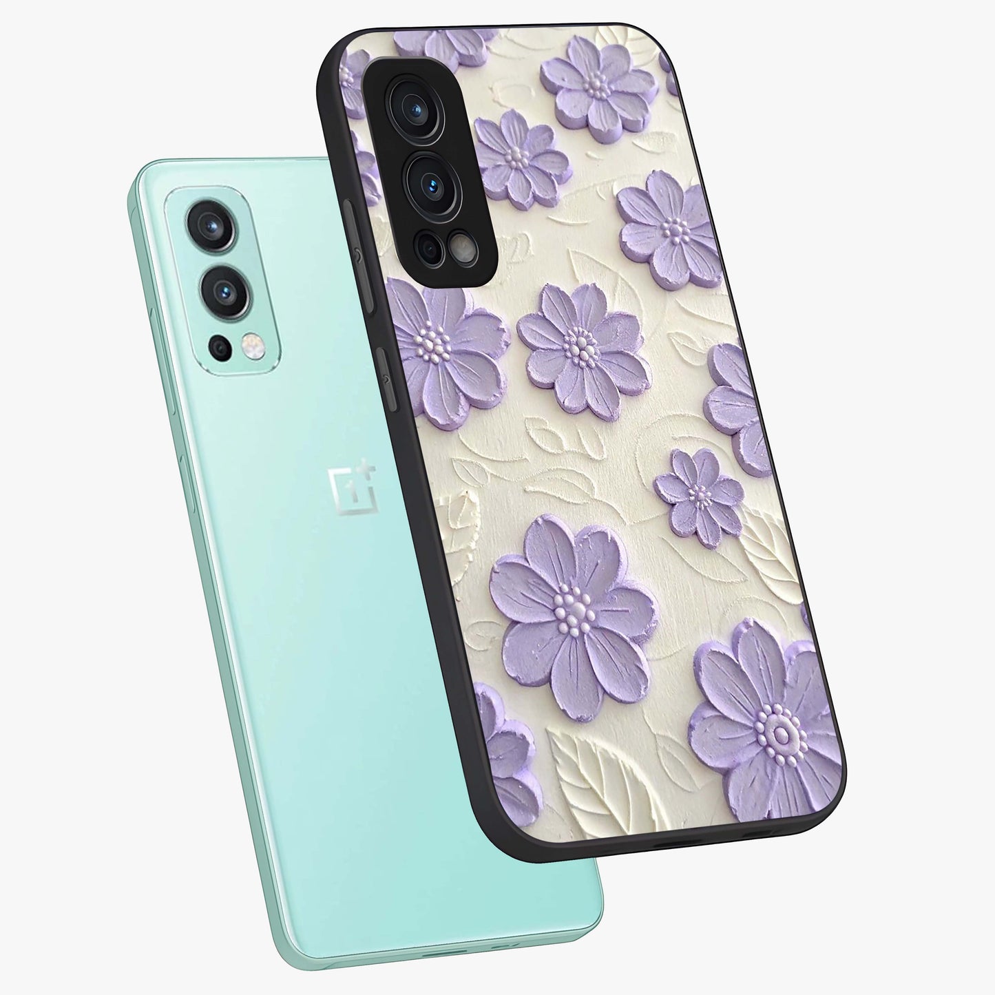 Floral Wall Art With Purple Flowers Glass Case displayed in angled mockup highlighting vibrant purple floral illustration with artistic aesthetic.