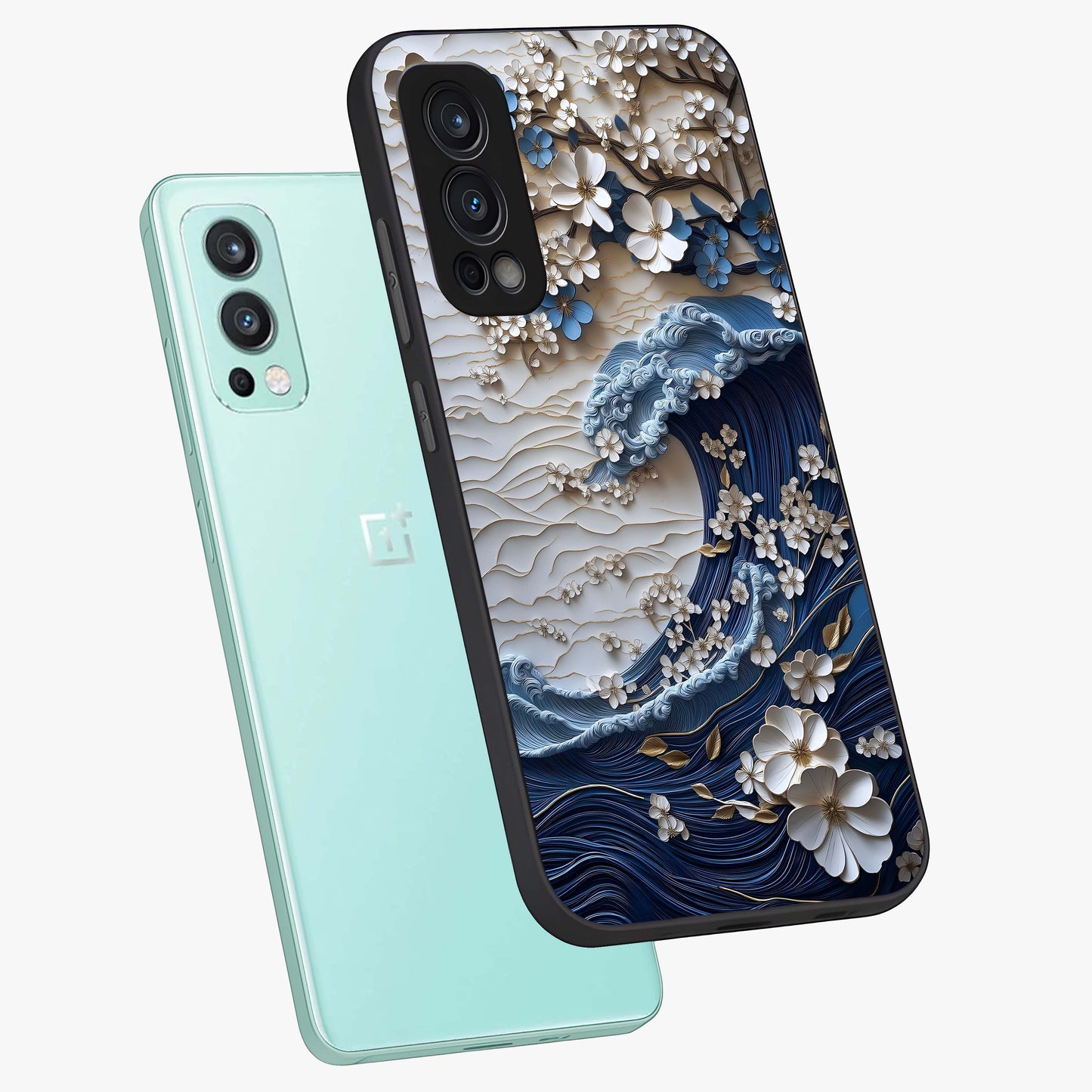Floral Wave Origami Glass Case displayed in angled mockup highlighting geometric origami flower design with modern aesthetic style.