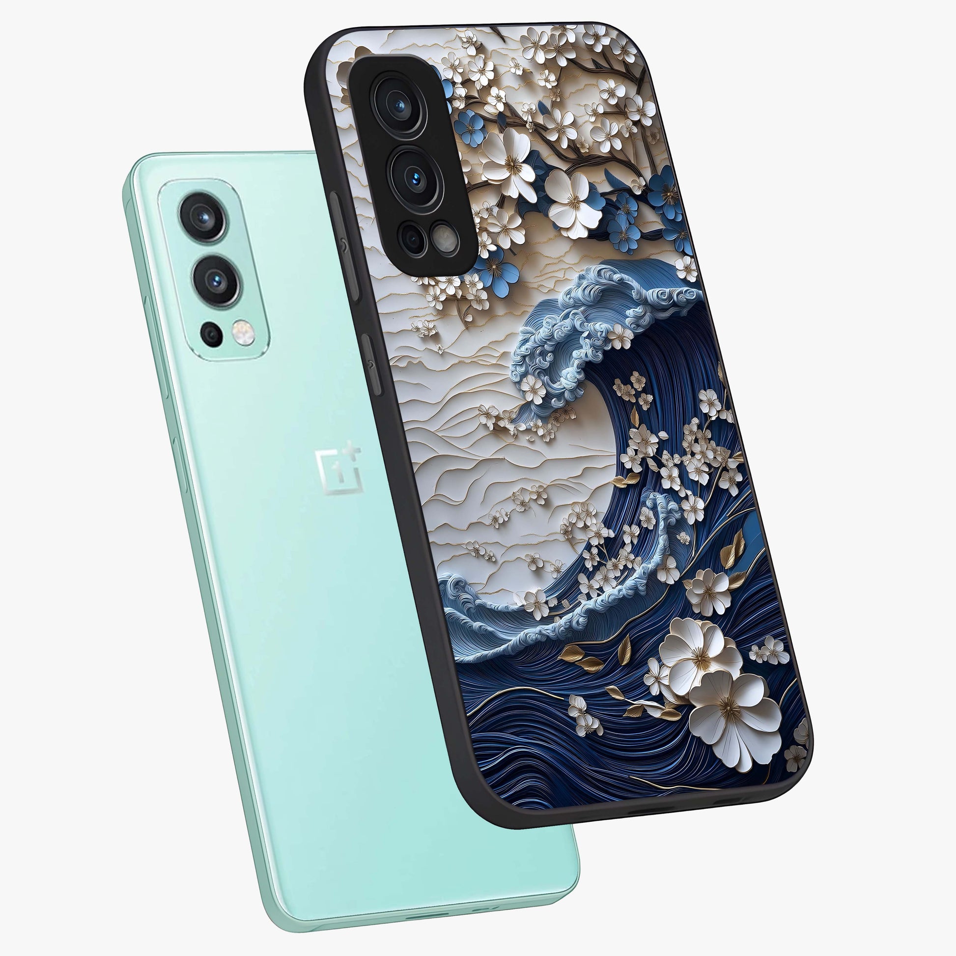 Floral Wave Origami Glass Case displayed in angled mockup highlighting geometric origami flower design with modern aesthetic style.