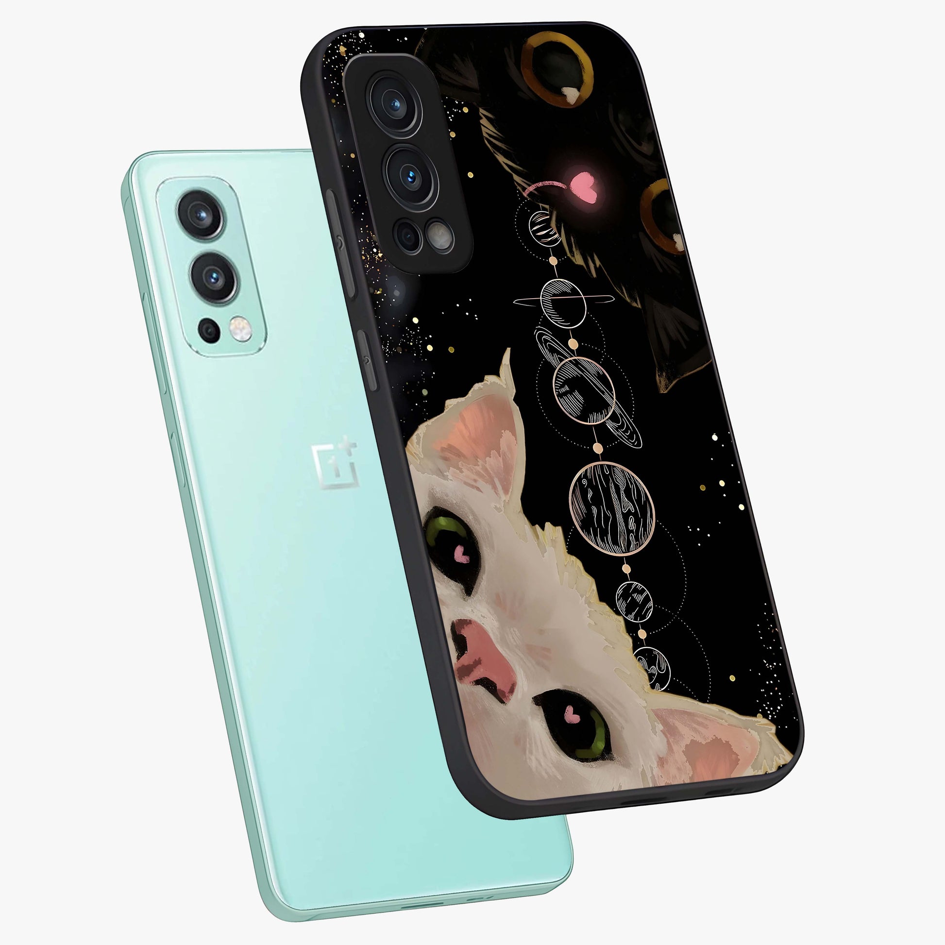 Galactic Cat Glass Case displayed in angled mockup highlighting celestial feline illustration with galaxy aesthetic style.