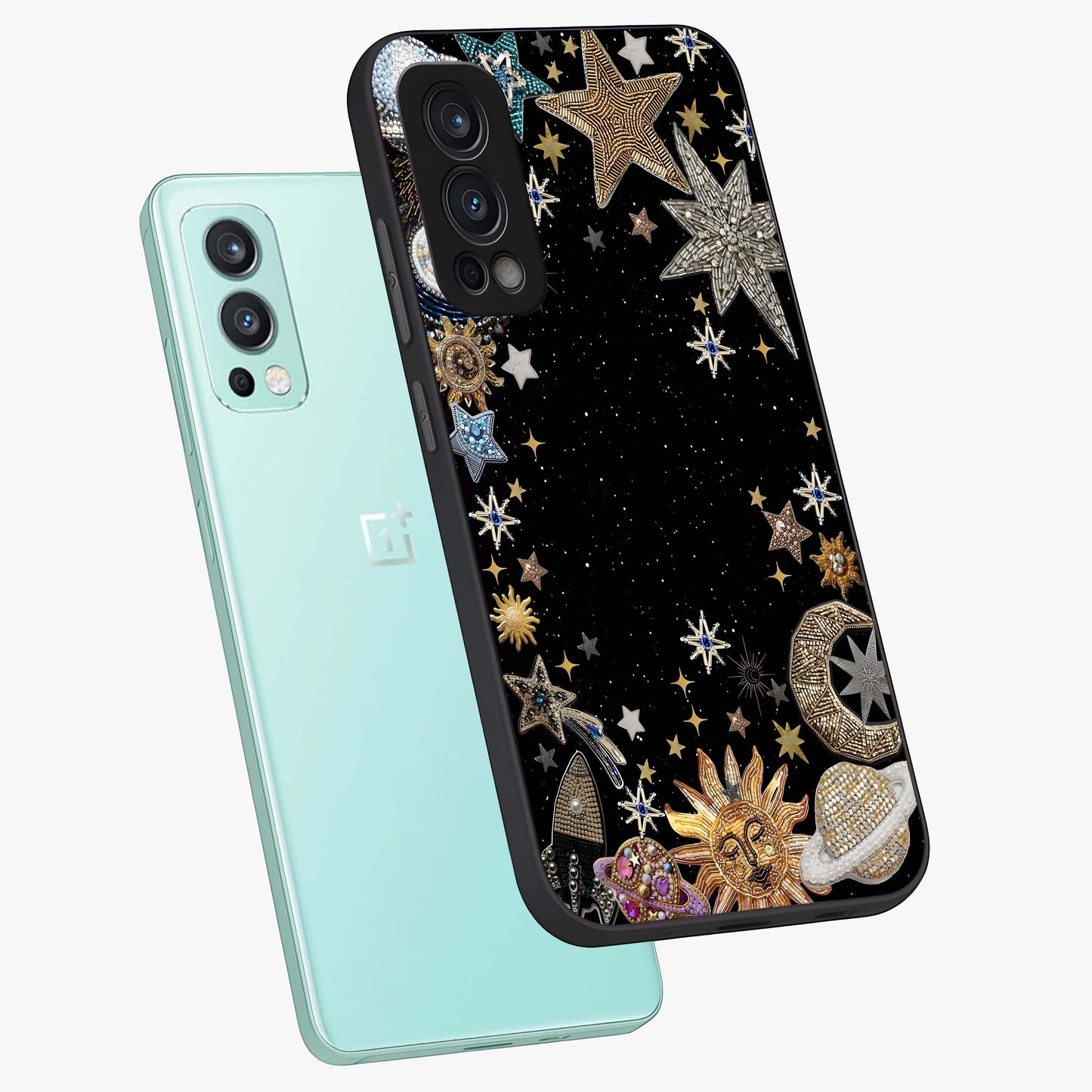 Galactic Jewel Stars Glass Case displayed in angled mockup highlighting shining celestial star design with cosmic aesthetic style.