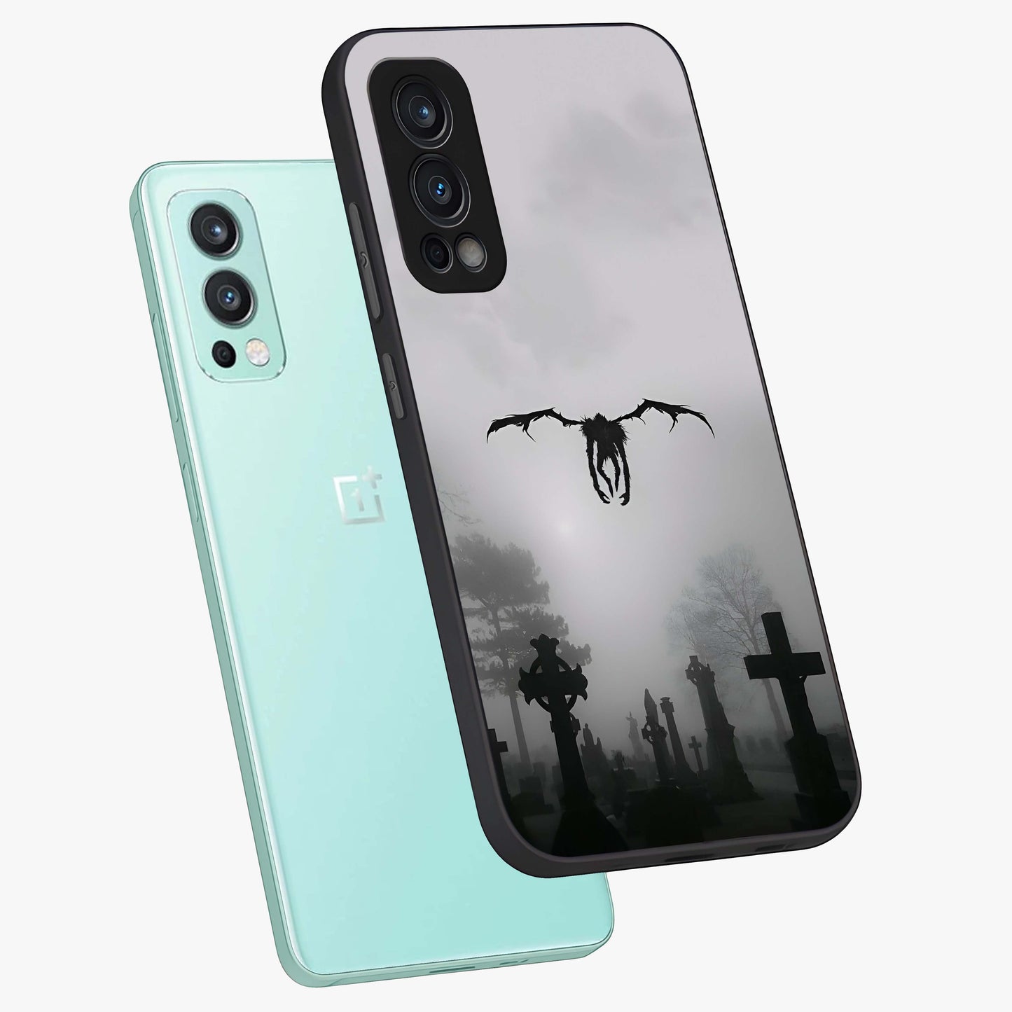 Graveyard Shadow Descent Glass Case displayed in angled mockup highlighting eerie shadow illustration with gothic aesthetic.