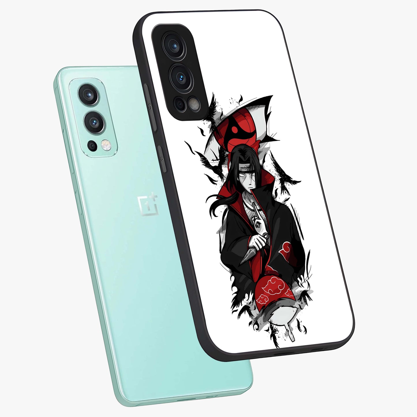 Itachi Limited Edition Naruto Anime Glass Case displayed in angled mockup highlighting dramatic anime illustration with bold action aesthetic.