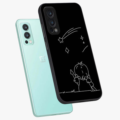 Line Art Girl With Shooting Stars Glass Case displayed in angled mockup highlighting elegant line art design with dreamy star aesthetic.