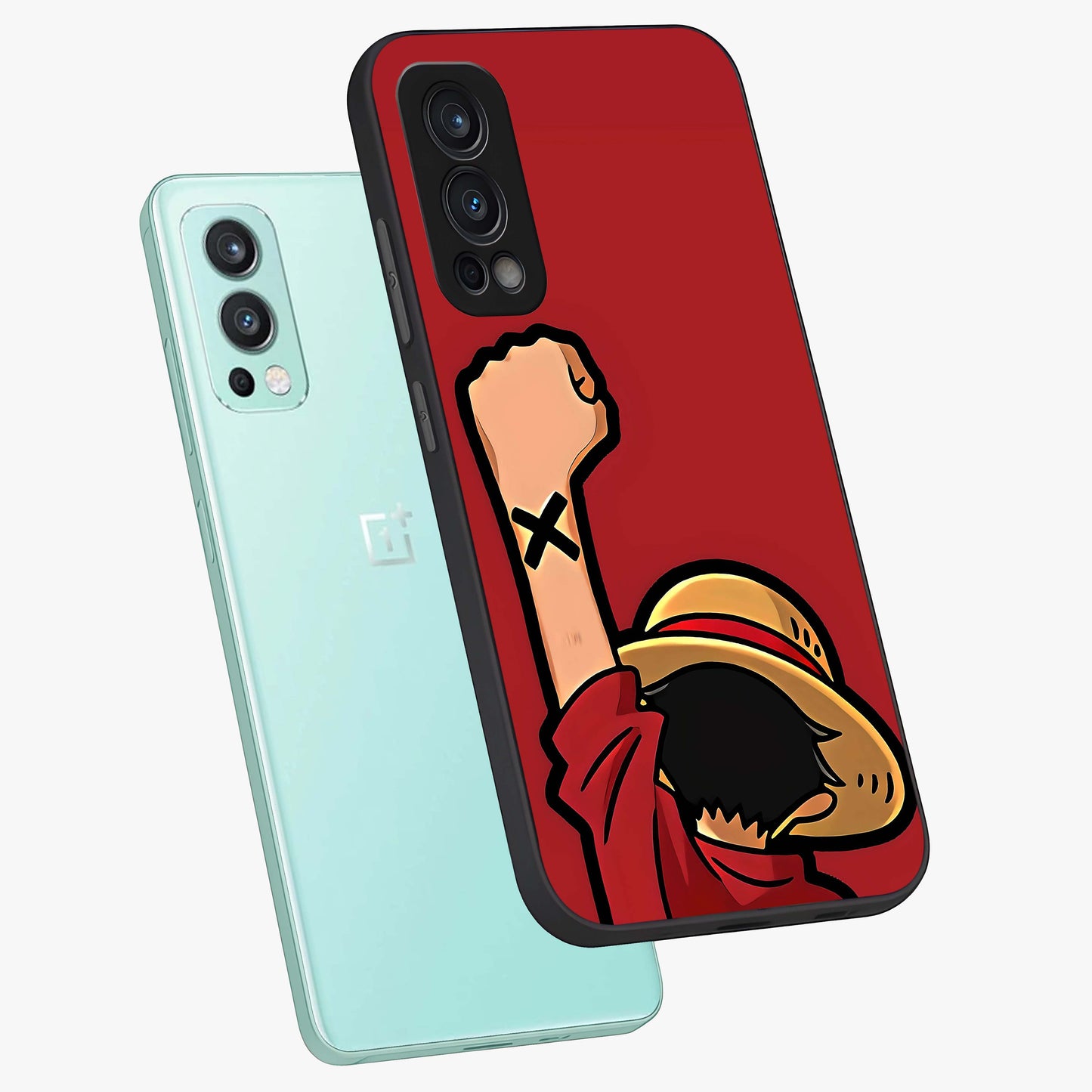 Luffy X Spirit Glass Case displayed in angled mockup highlighting powerful anime design with energetic action aesthetic.