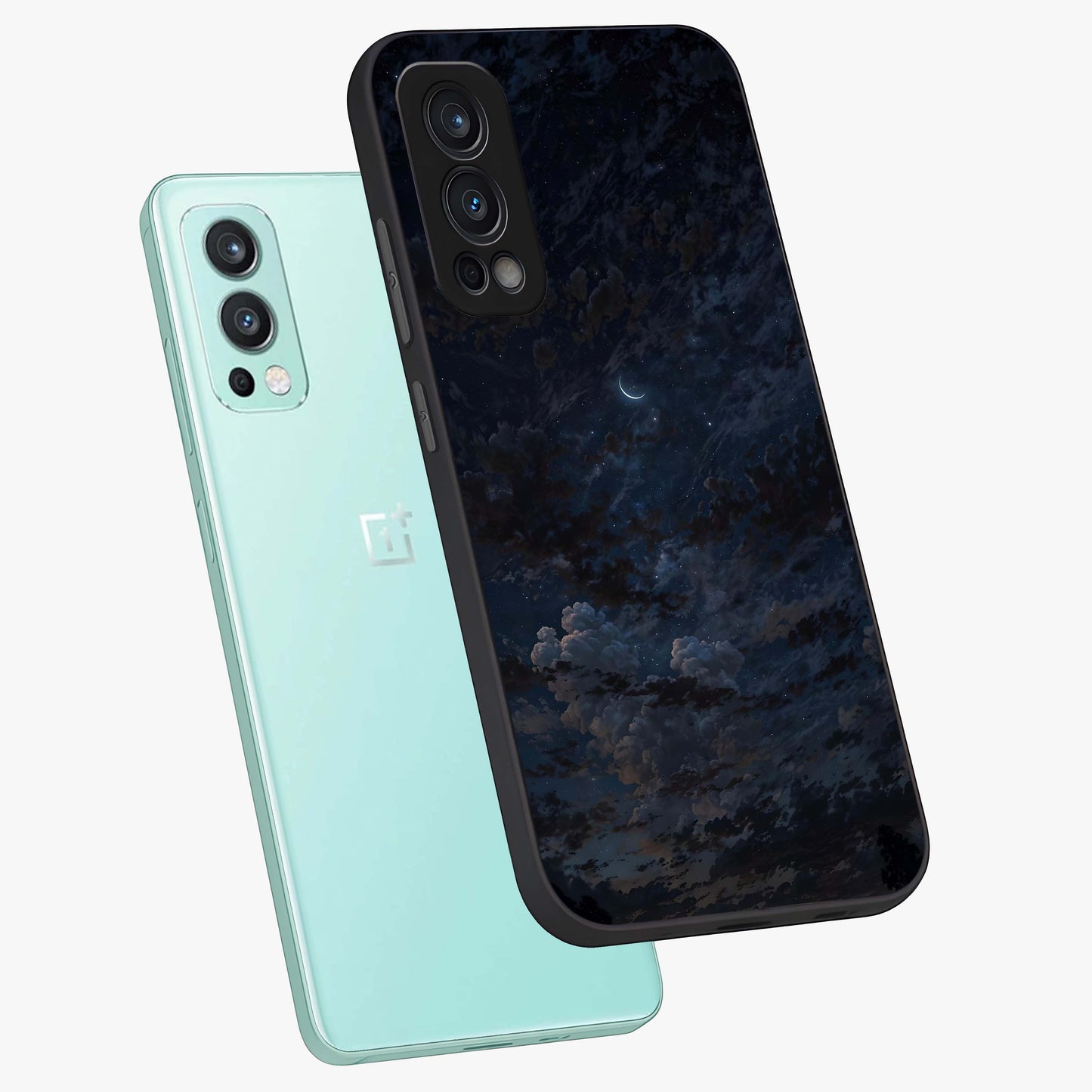 Lunar Veil Silence Glass Case displayed in angled mockup highlighting soft lunar design with peaceful celestial aesthetic.