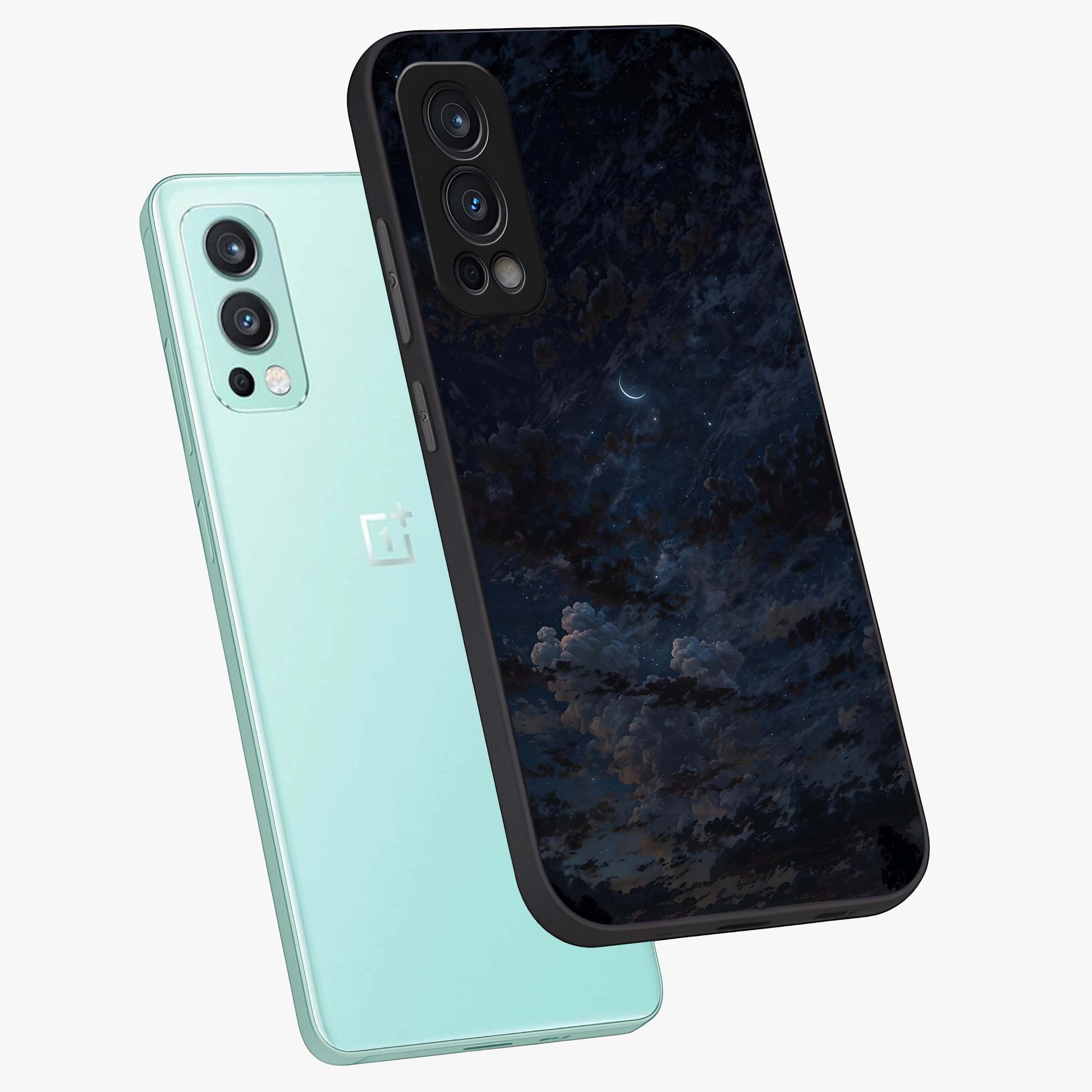 Lunar Veil Silence Glass Case displayed in angled mockup highlighting soft lunar design with peaceful celestial aesthetic.