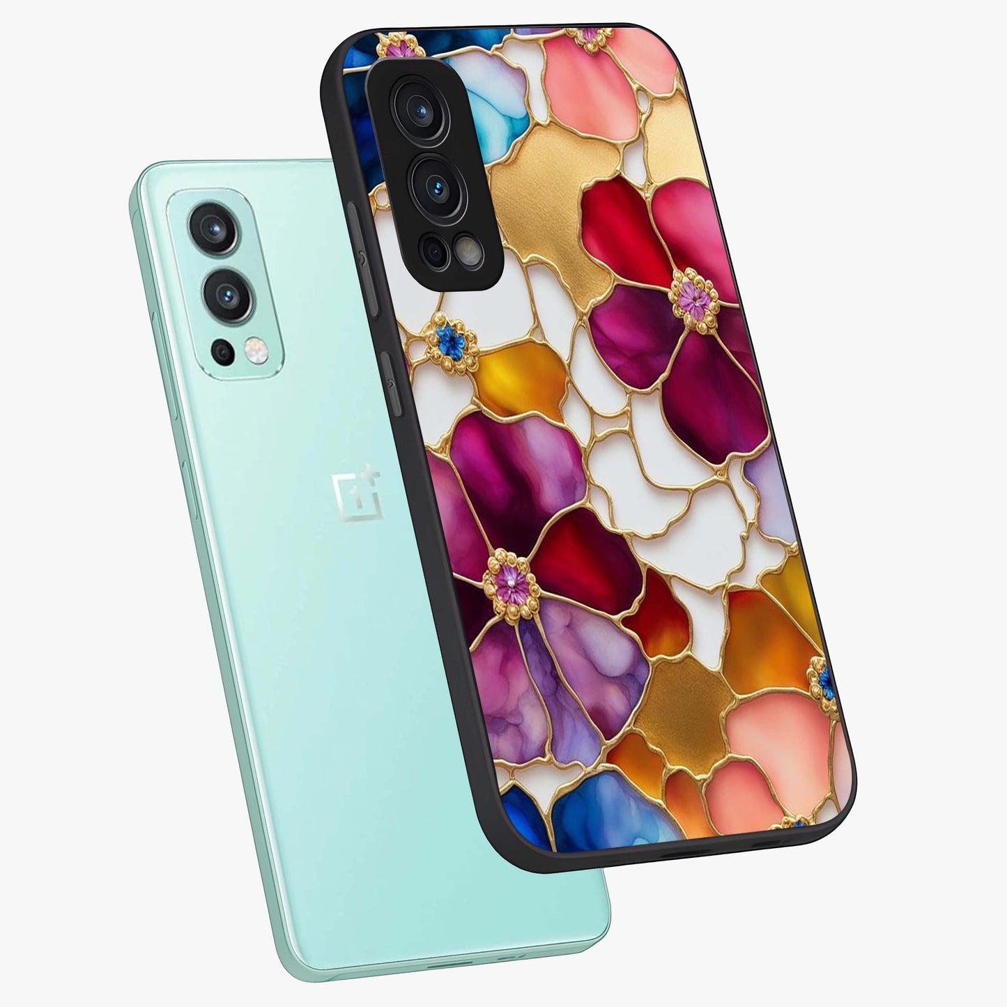 Marble Flower Pattern Glass Case displayed in angled mockup highlighting elegant marble floral design with modern aesthetic.