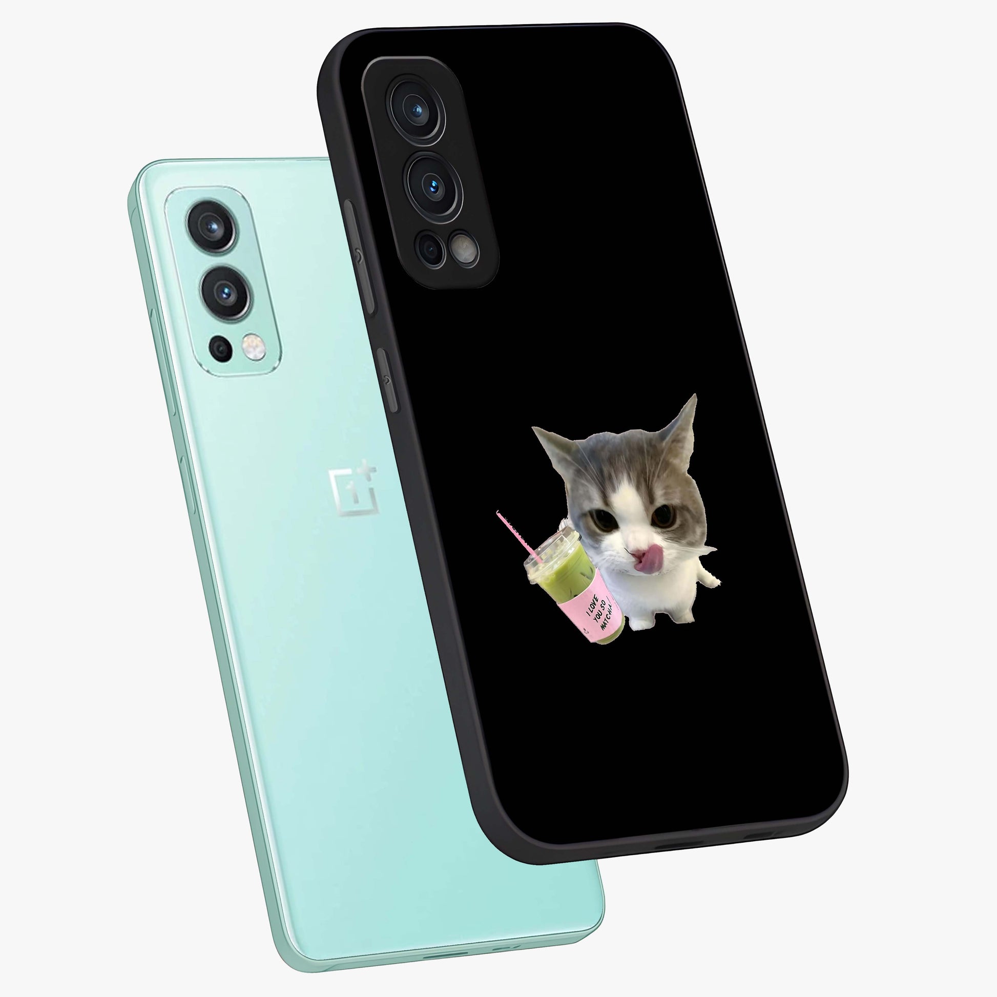 Matcha Cat Style Glass Case displayed in angled mockup highlighting playful feline design with pastel matcha aesthetic.