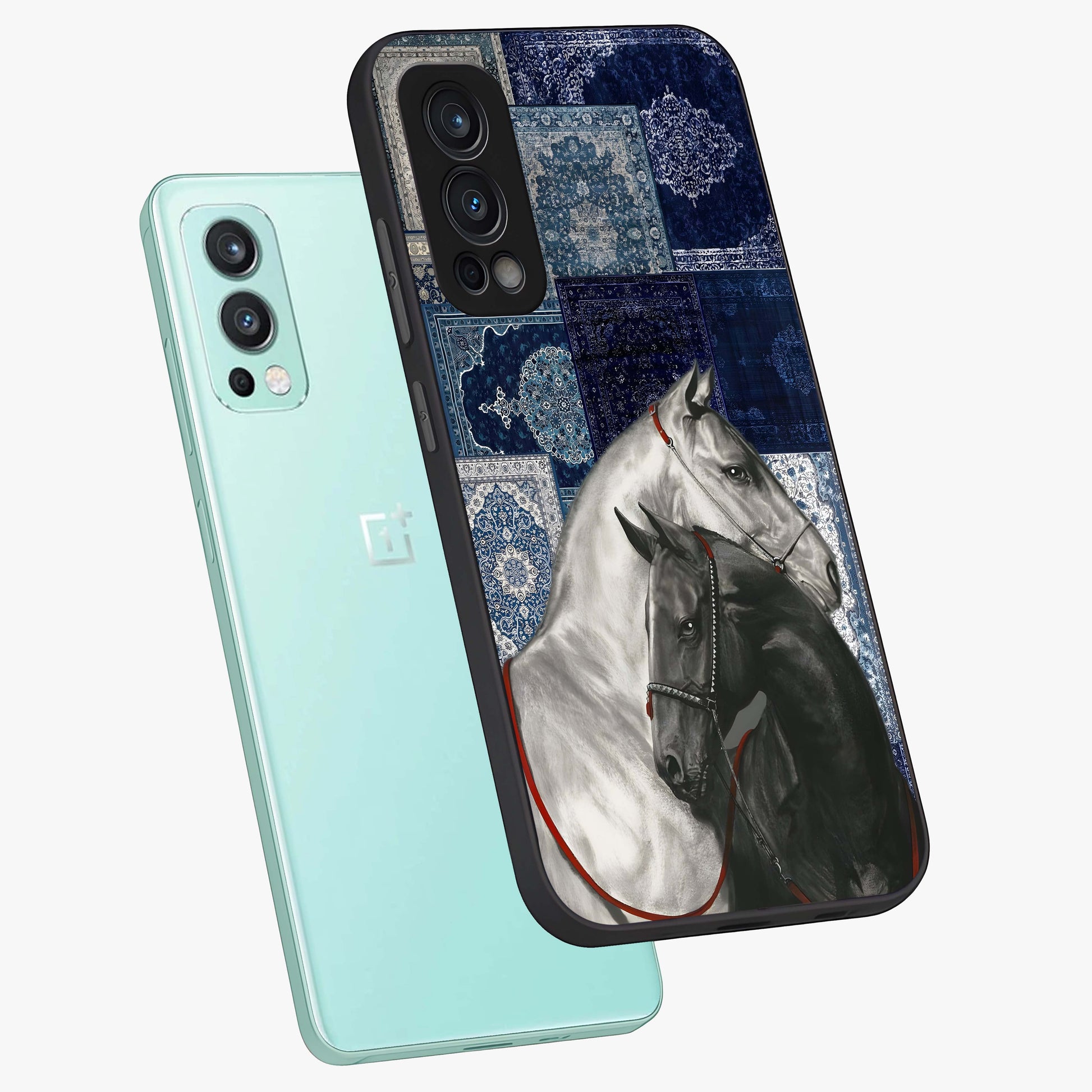 Midnight Stallion Blues Glass Case displayed in angled mockup highlighting powerful stallion illustration with deep midnight tones.