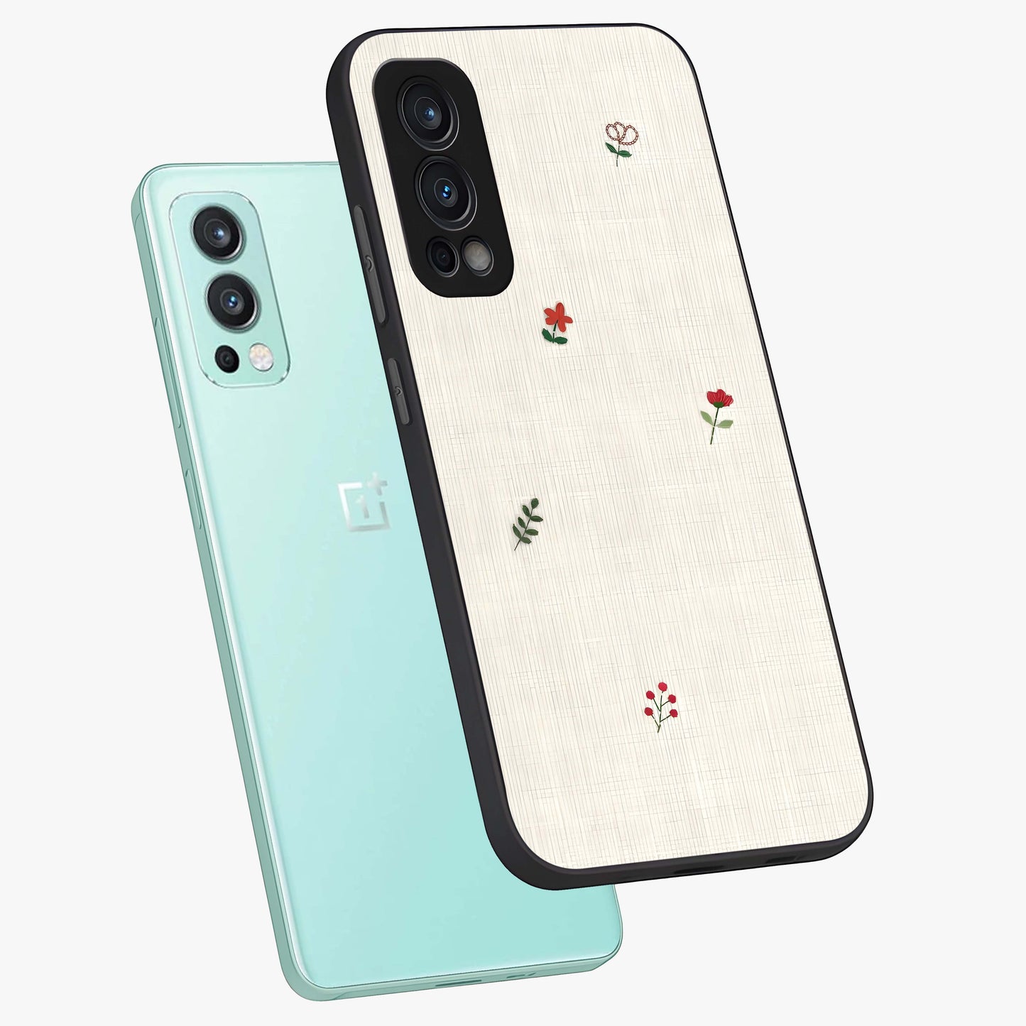 Minimalistic Blue With White Flower Pattern Glass Case displayed in angled mockup highlighting simple floral design with minimal aesthetic.