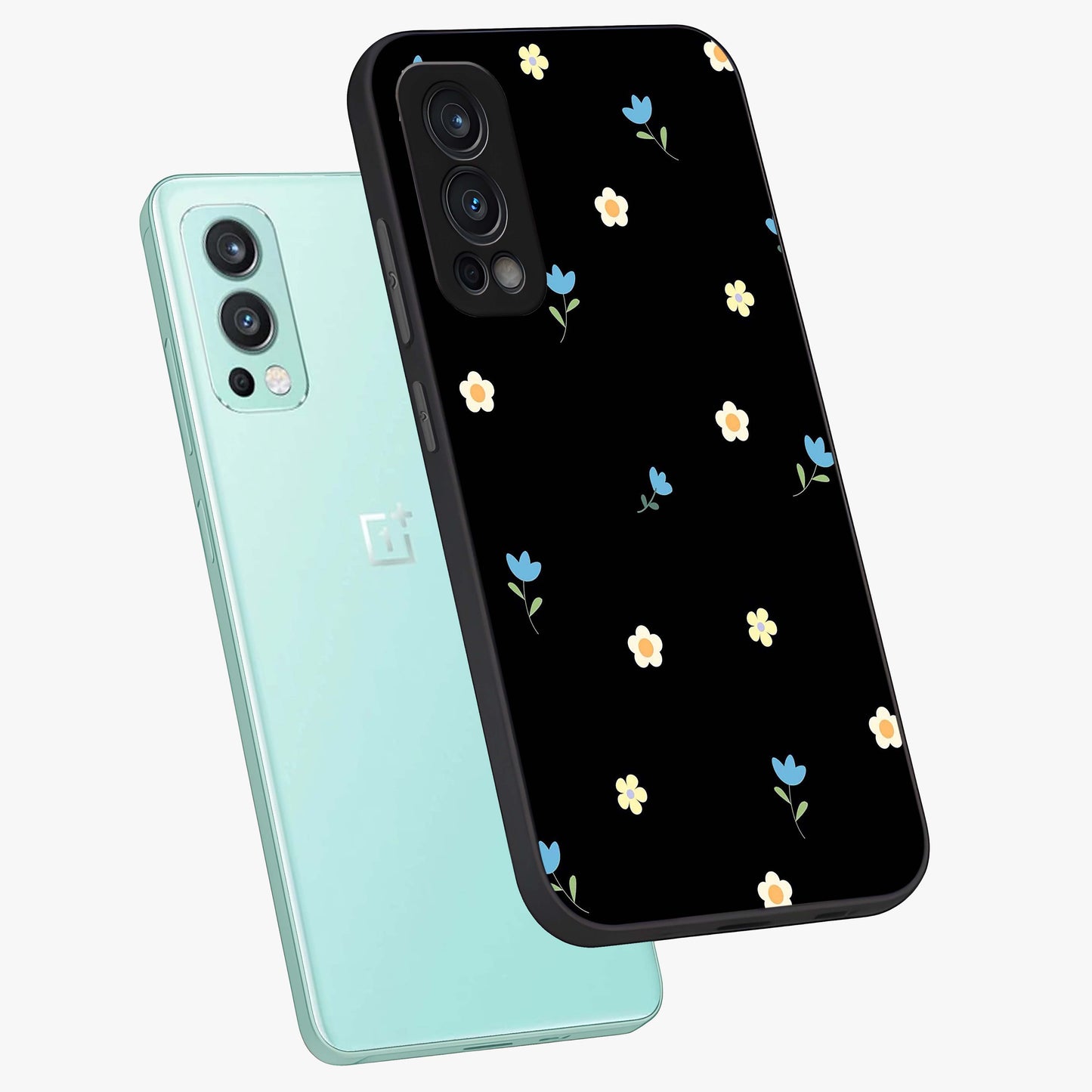 Minimal Petal Whispers Glass Case displayed in angled mockup highlighting delicate petal design with clean minimal aesthetic.