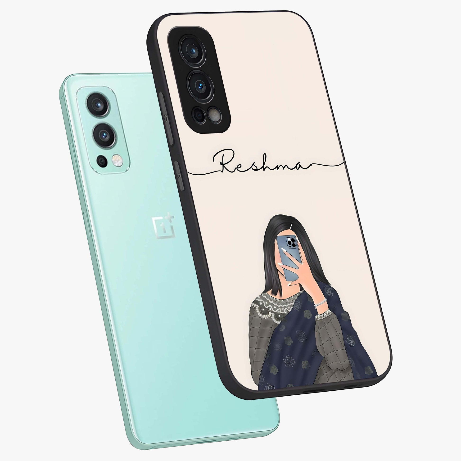 Mirror Mood Muse With Custom Name Glass Case displayed in angled mockup highlighting aesthetic mirror inspired design with custom name feature.
