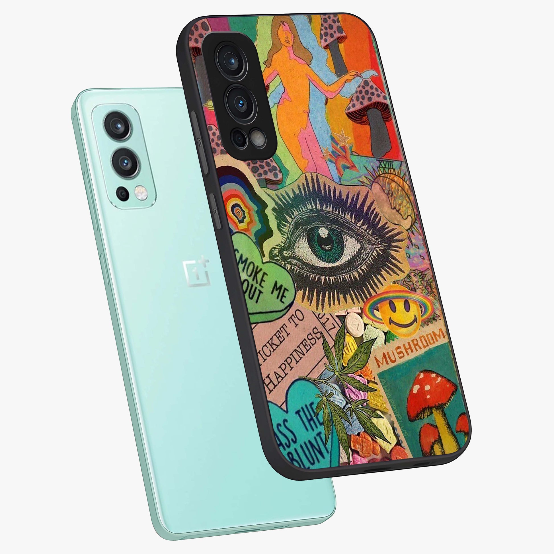 Mystic Eye Wonderland Glass Case displayed in angled mockup highlighting magical eye illustration with dreamy aesthetic.
