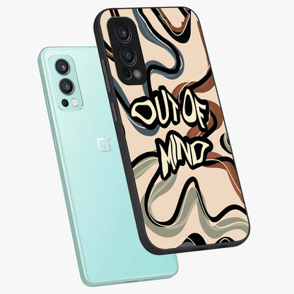 Out Of Mind Glass Case displayed in angled mockup highlighting bold statement design with modern artistic aesthetic.