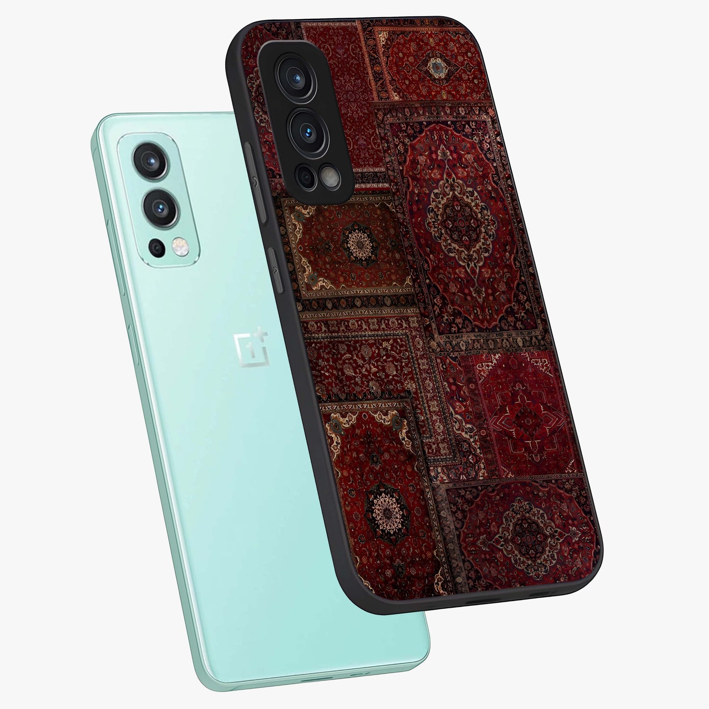 Persian Velvet Tale Glass Case displayed in angled mockup highlighting ornate textile inspired design with royal aesthetic.