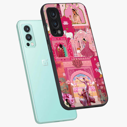 Pink Palace Muse Glass Case displayed in angled mockup highlighting dreamy palace illustration with soft pink aesthetic.