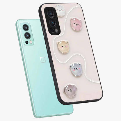 Puffy Face Parade Glass Case displayed in angled mockup highlighting playful cartoon face design with fun aesthetic.