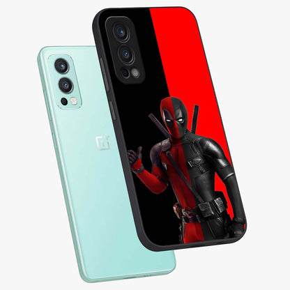 Red & Black Deadpool Theme Glass Case displayed in angled mockup highlighting vibrant superhero style illustration with action aesthetic.