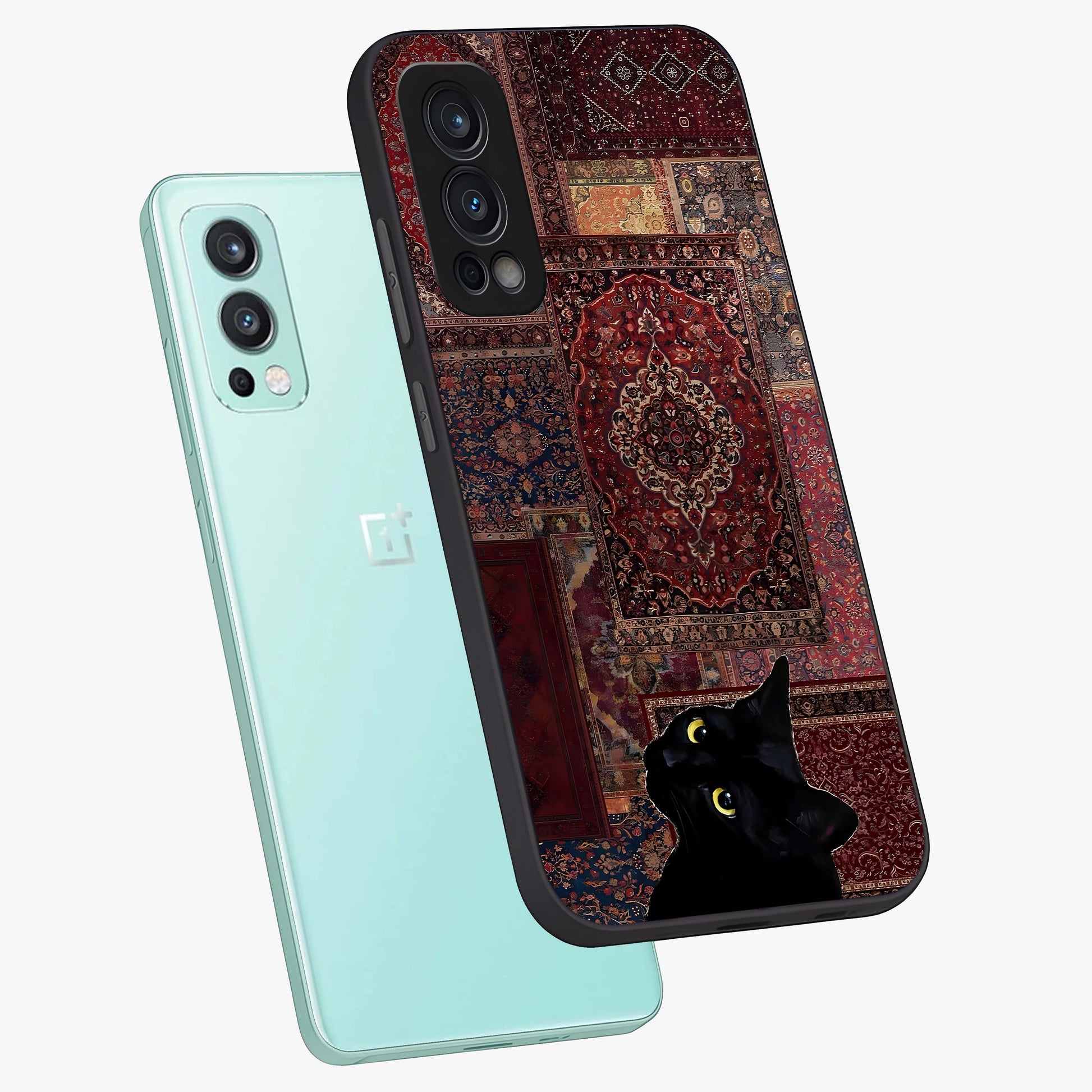 Regal Magic Cat Apple Glass Case displayed in angled mockup highlighting whimsical feline design with fantasy aesthetic.